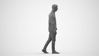 realistic 3D man casual walking, scanned archviz people for Blender and 3ds Max, wireframe side view