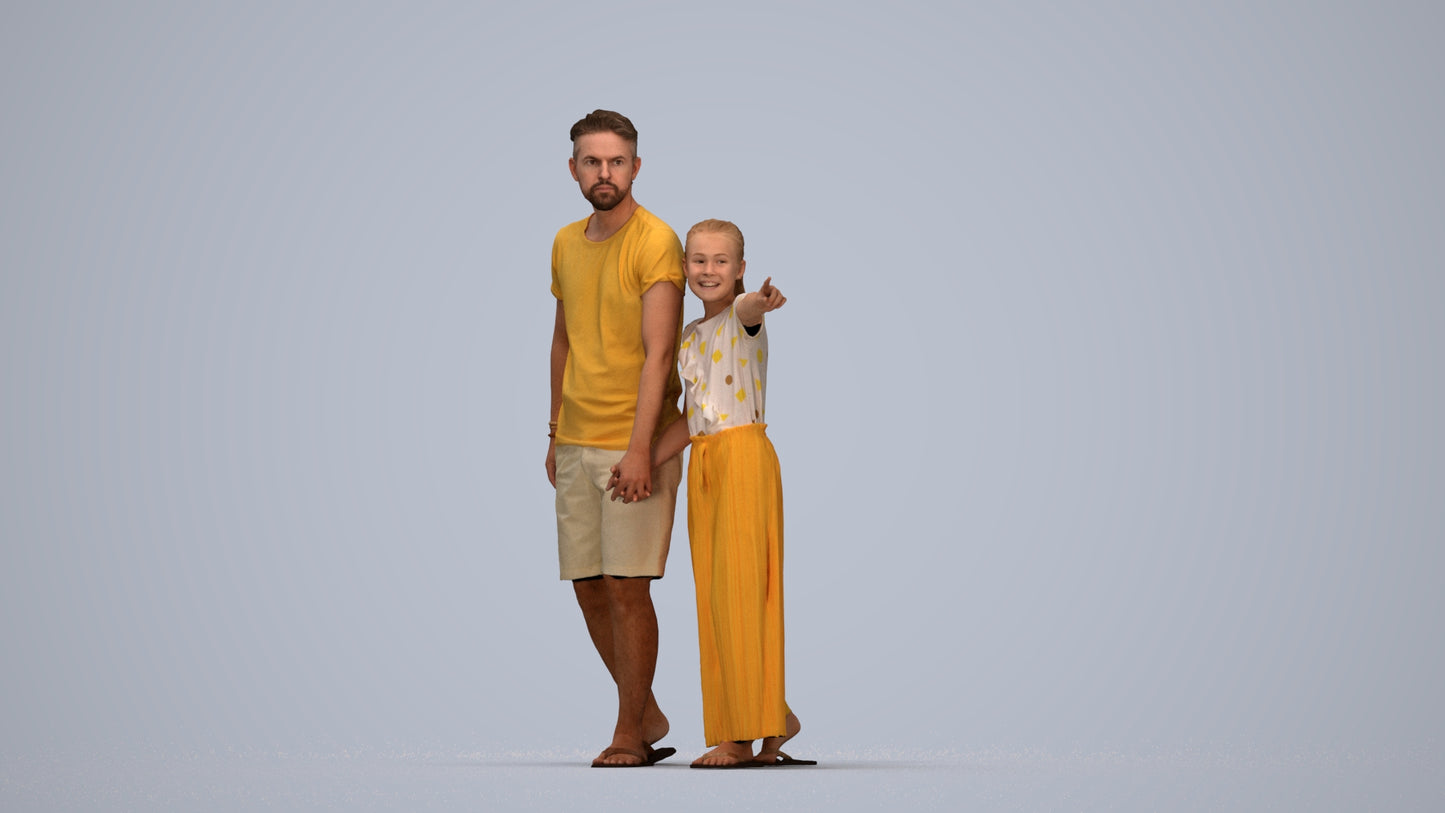 realistic 3D girl casual kids, scanned archviz people for Blender and 3ds Max, top-down view render