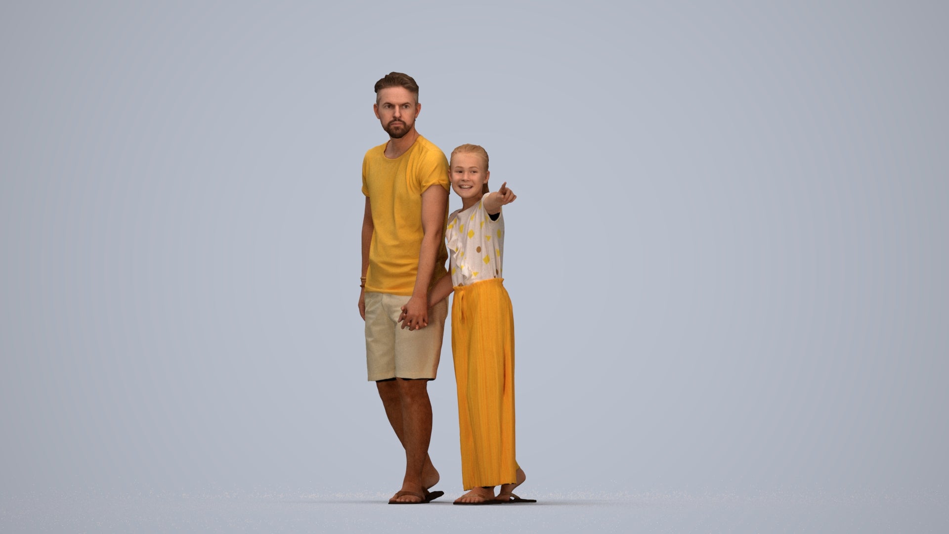 realistic 3D girl casual kids, scanned archviz people for Blender and 3ds Max, top-down view render