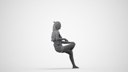 3D people model girl casual sitting, scanned human for 3ds Max rendering, wireframe side view