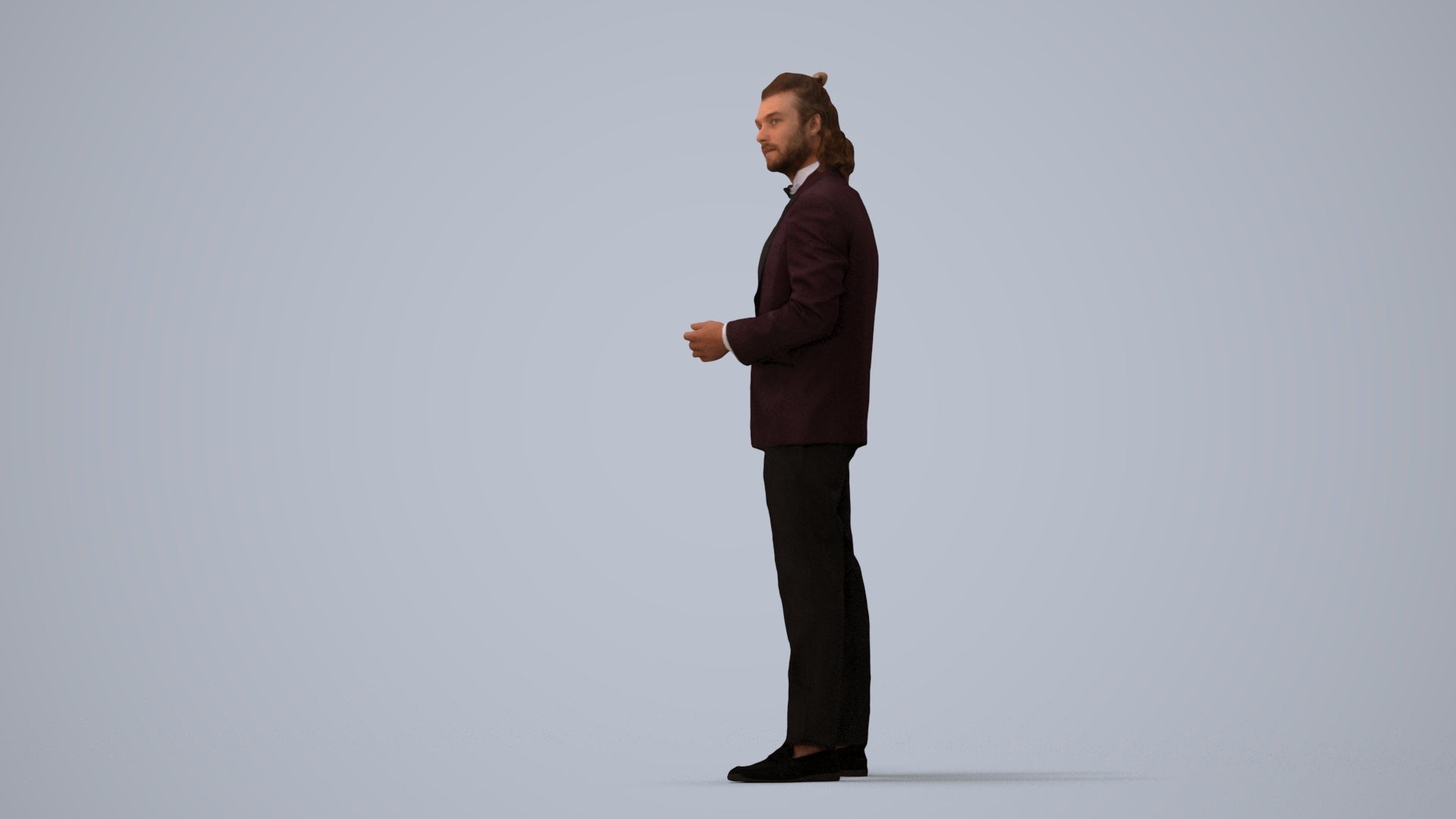 3D human model man formal formalaffairs, photogrammetry scanned person for archviz, three-quarter view render