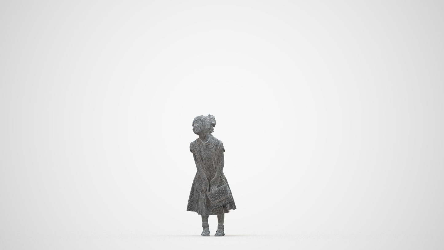 realistic 3D girl casual kids, scanned archviz people for Blender and 3ds Max, wireframe back view