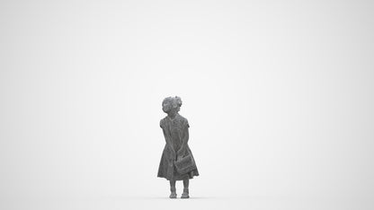 realistic 3D girl casual kids, scanned archviz people for Blender and 3ds Max, wireframe back view