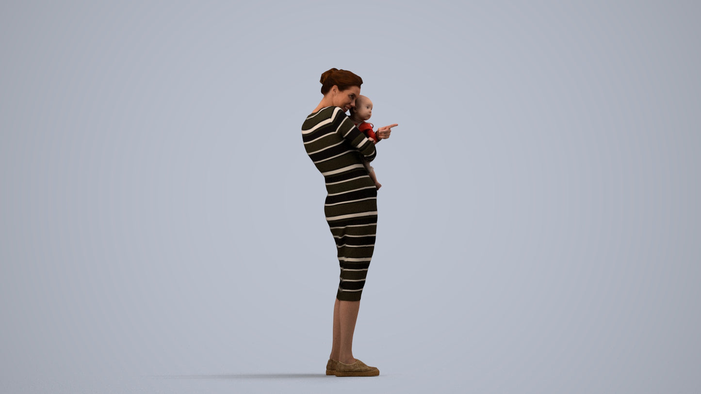 3D scanned girl kids casual, photorealistic archviz people for Enscape and SketchUp, side view render