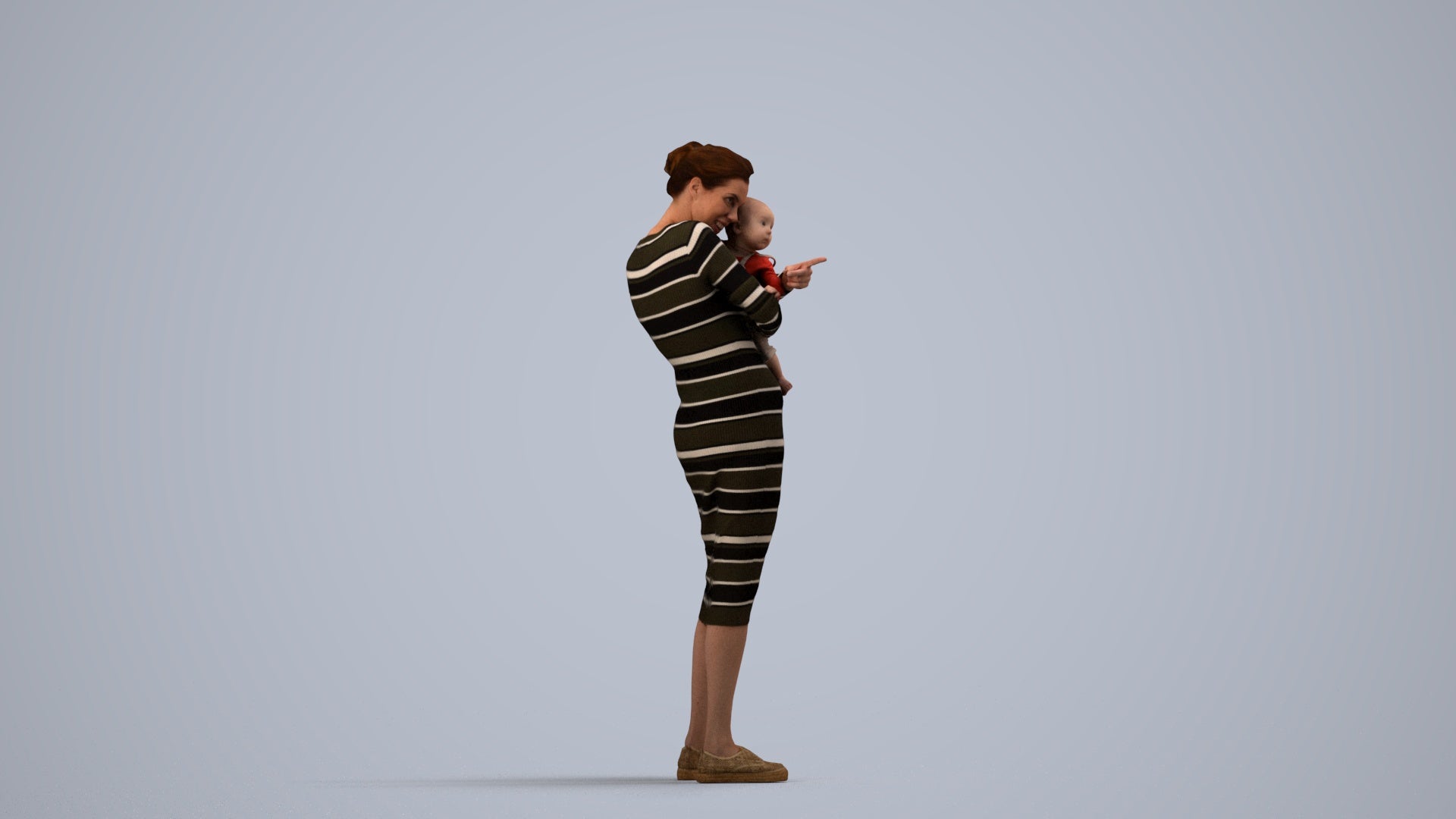 3D scanned girl kids casual, photorealistic archviz people for Enscape and SketchUp, side view render