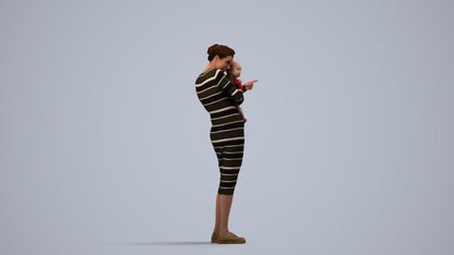 3D scanned girl kids casual, photorealistic archviz people for Enscape and SketchUp, side view render