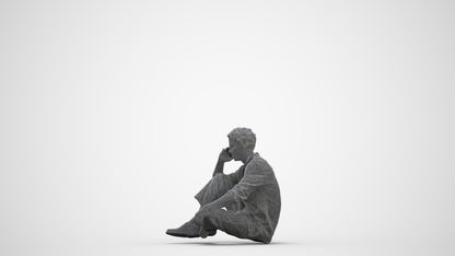 realistic 3D people man casual sitting, render-ready for V-Ray and Corona, FBX OBJ, three-quarter front view render