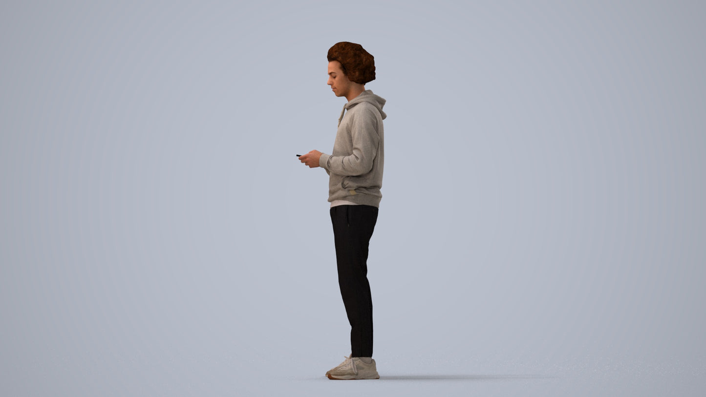 3D people model man casual standing, scanned human for 3ds Max rendering, three-quarter view render