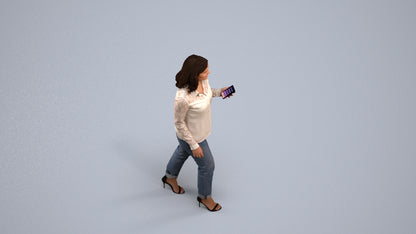 3D scanned woman walking casual, photorealistic archviz people for Enscape and SketchUp, back view render
