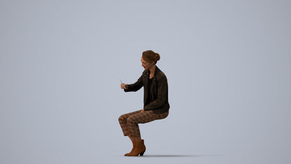 realistic 3D woman business sitting, scanned archviz people for Blender and 3ds Max, three-quarter view render