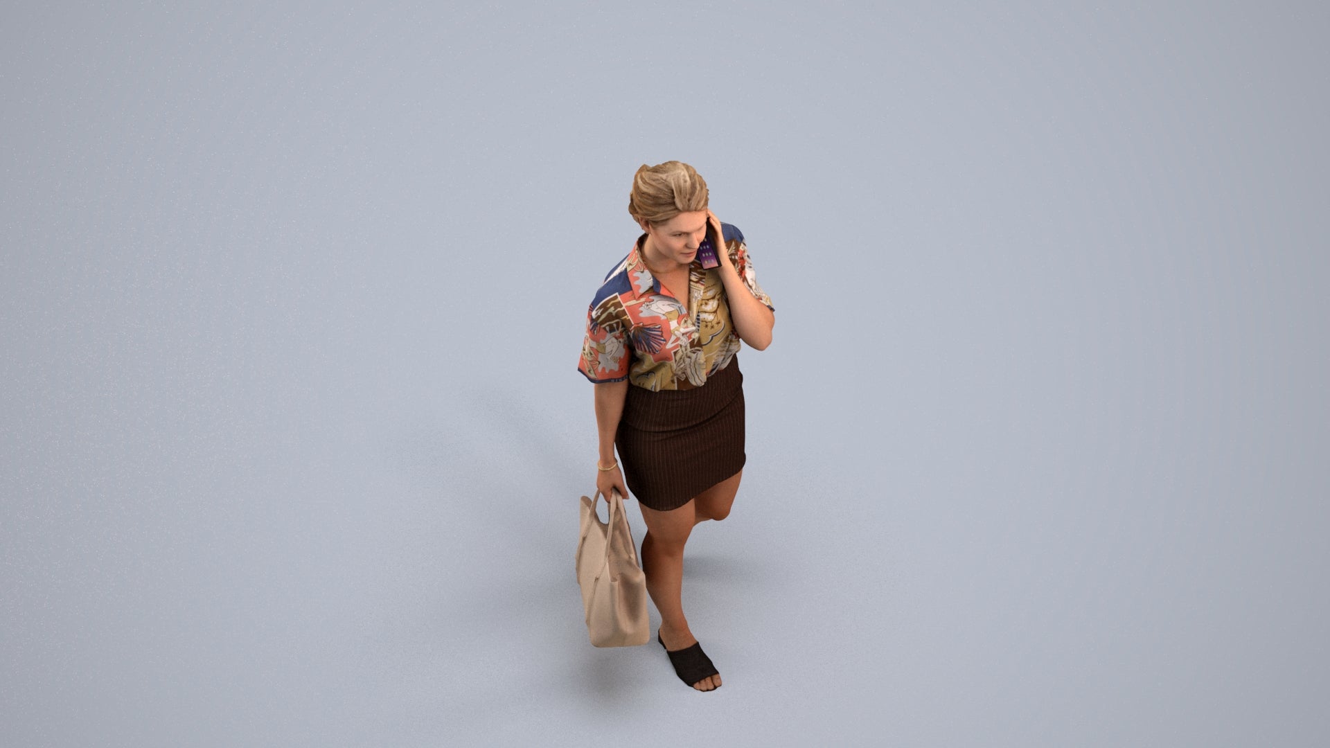 3D scanned woman shopping casual, photorealistic archviz people for Enscape and SketchUp, back view render