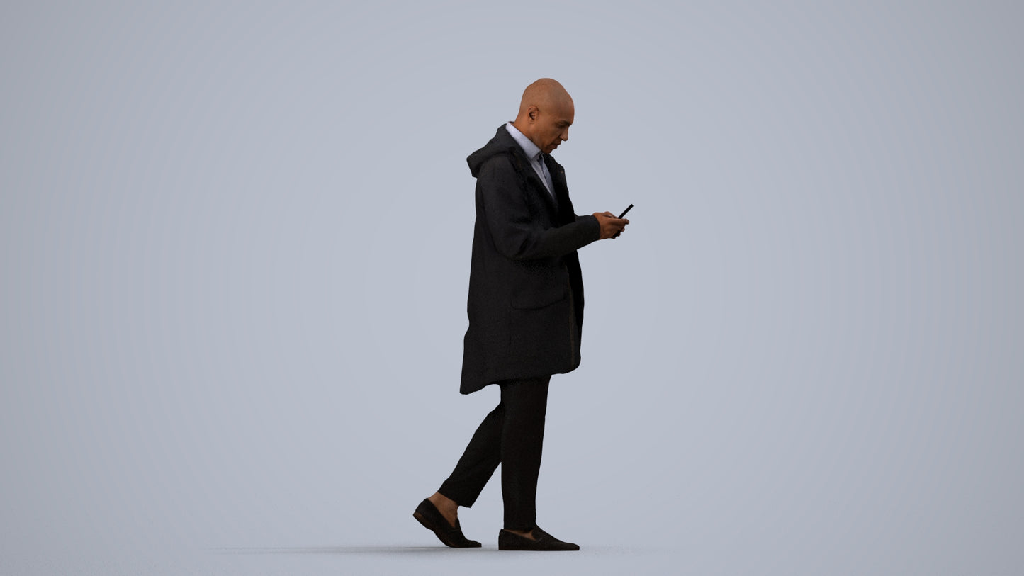 3D people model man business, scanned human for 3ds Max rendering, side view render