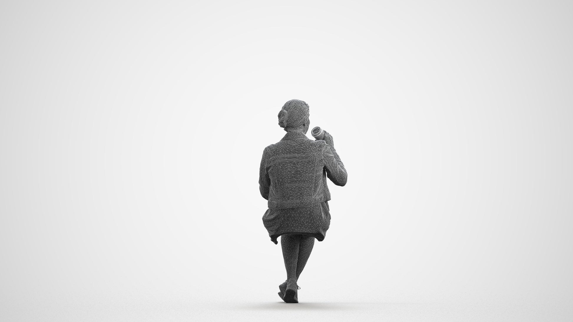 scanned 3D woman casual sitting, photogrammetry people for Enscape and V-Ray, wireframe front view
