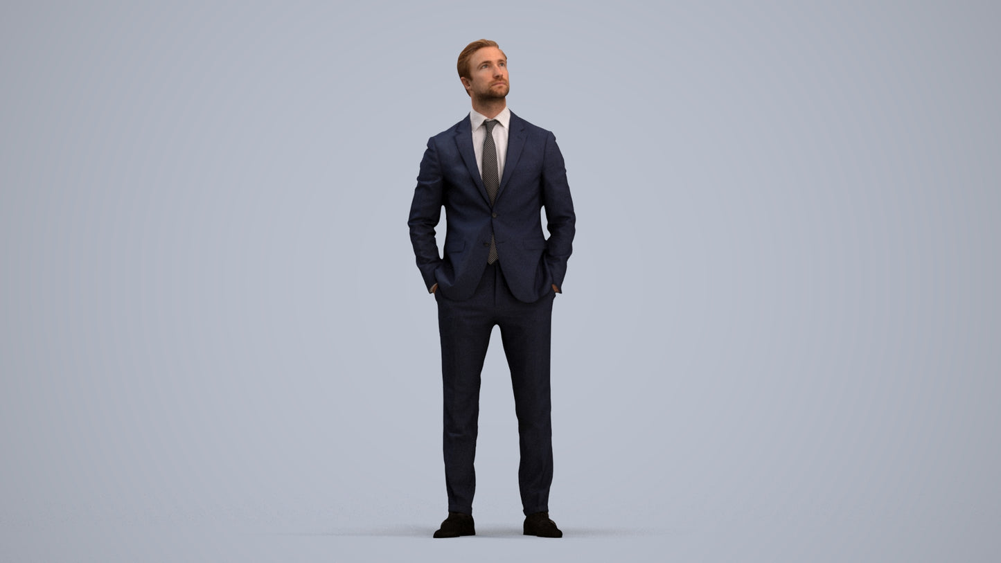 realistic 3D people man business, render-ready for V-Ray and Corona, FBX OBJ, standing pose render