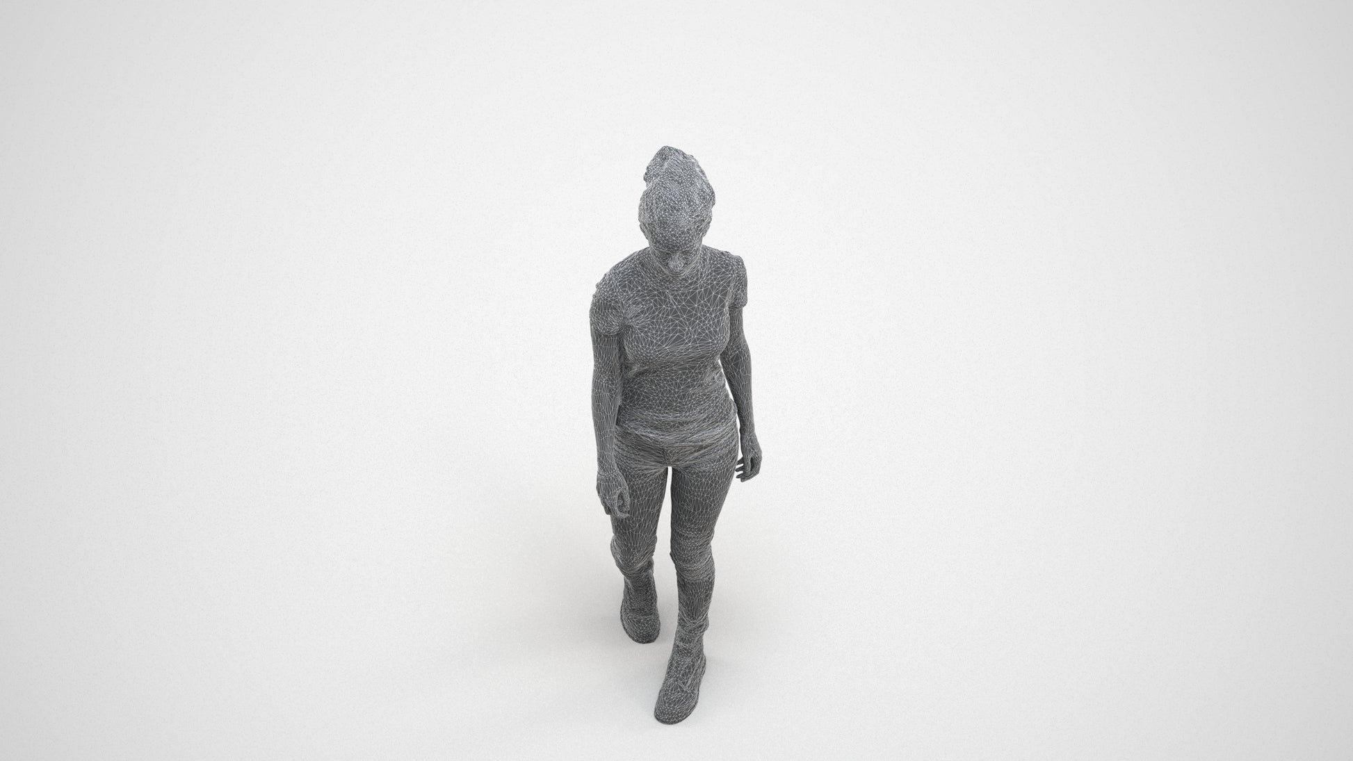 realistic 3D people woman casual walking, render-ready for V-Ray and Corona, FBX OBJ, wireframe three-quarter view
