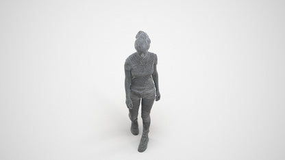 realistic 3D people woman casual walking, render-ready for V-Ray and Corona, FBX OBJ, wireframe three-quarter view