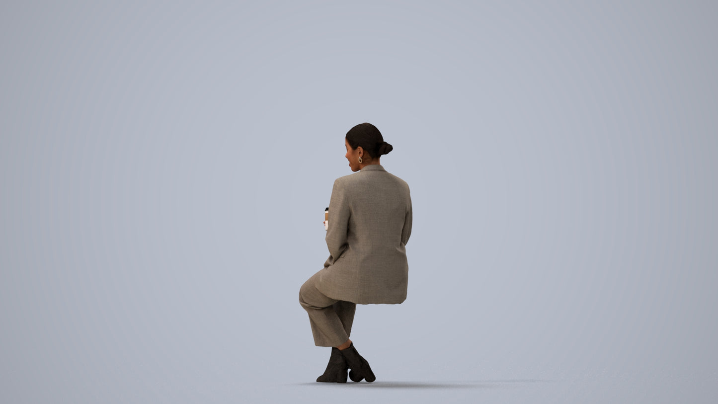 photogrammetry 3D woman business, realistic human model archviz FBX, three-quarter view render