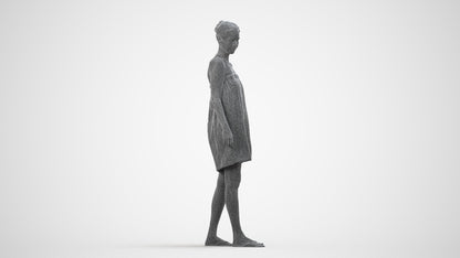 scanned 3D woman casual bathroom, photogrammetry people for Enscape and V-Ray, wireframe side view