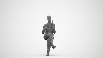 3D human model woman casual sitting, photogrammetry scanned person for archviz, three-quarter front view render
