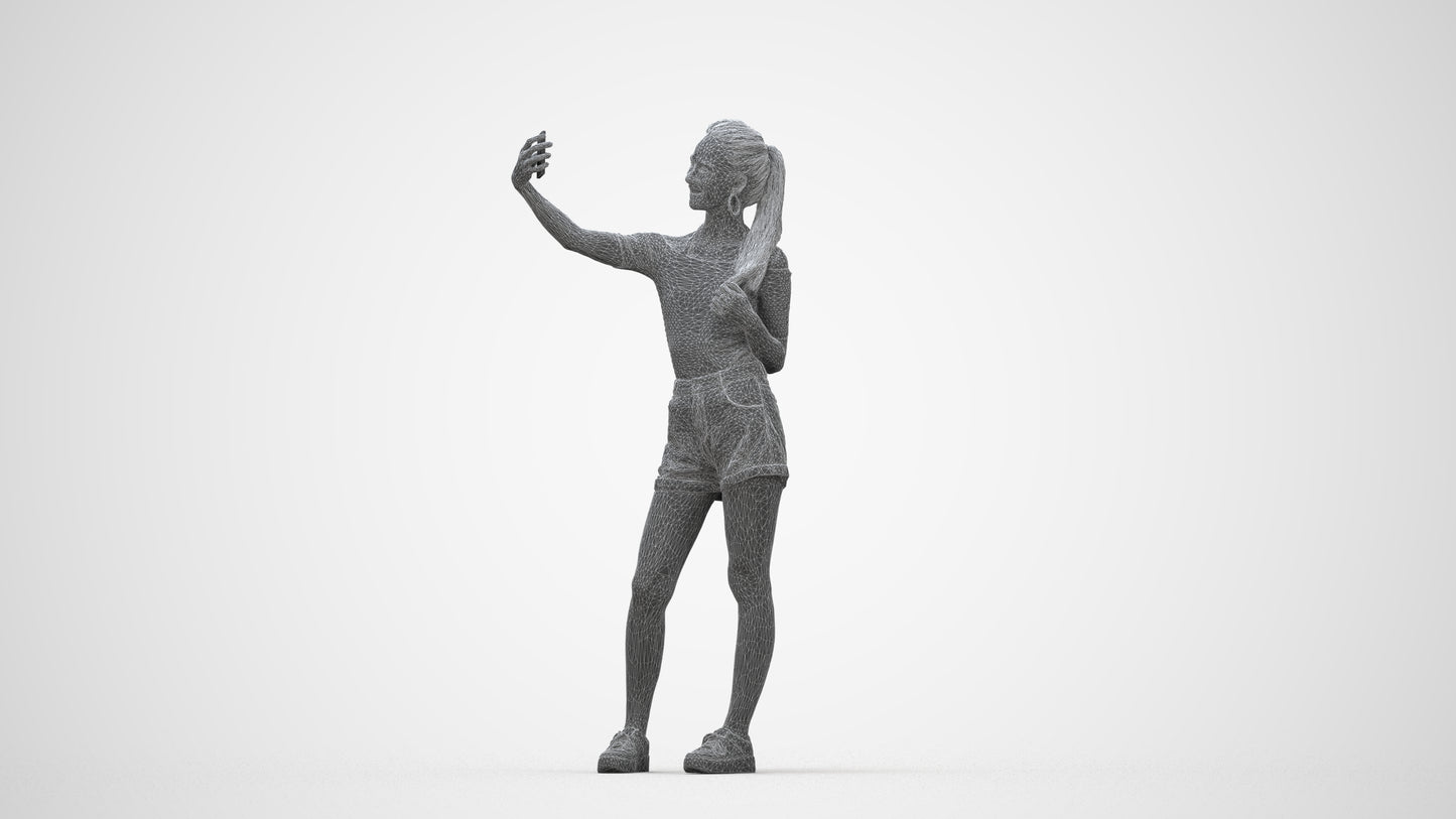 realistic 3D people woman casual standing, render-ready for V-Ray and Corona, FBX OBJ, wireframe back view
