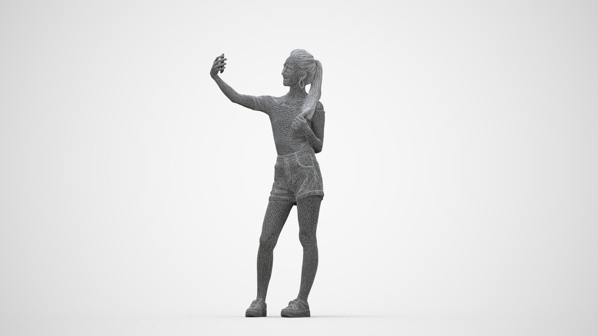 realistic 3D people woman casual standing, render-ready for V-Ray and Corona, FBX OBJ, wireframe back view