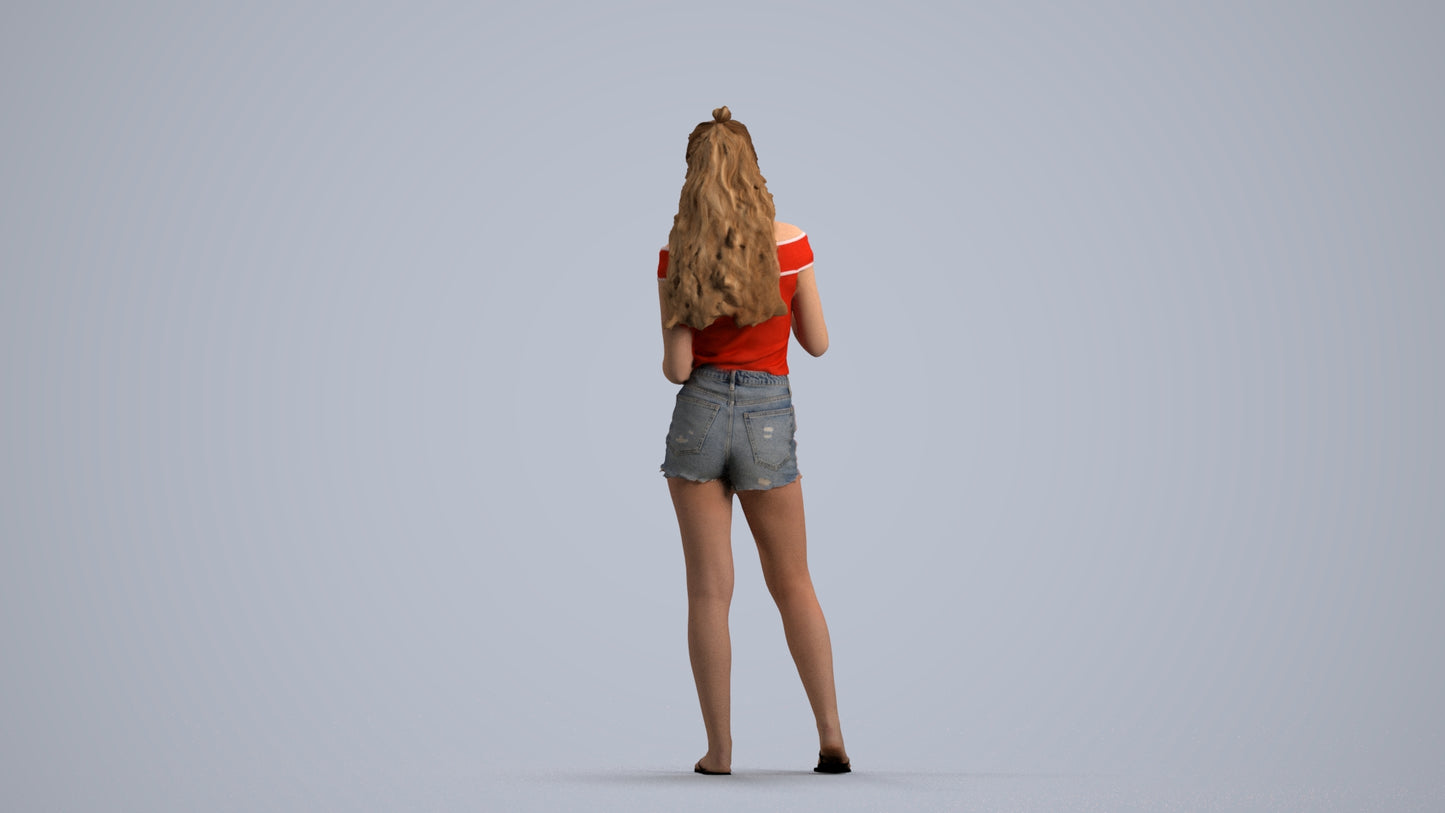 scanned 3D girl casual standing, photogrammetry people for Enscape and V-Ray, front view render