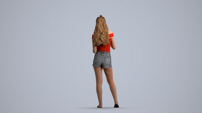 scanned 3D girl casual standing, photogrammetry people for Enscape and V-Ray, front view render