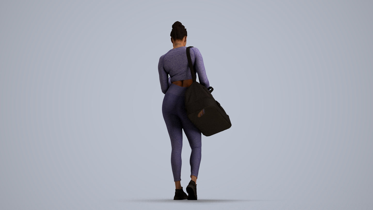 realistic 3D human woman sport, archviz people FBX OBJ for Blender, front view render