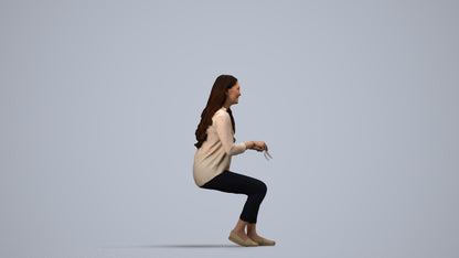 scanned 3D woman casual sitting, photogrammetry people for Enscape and V-Ray, side view render