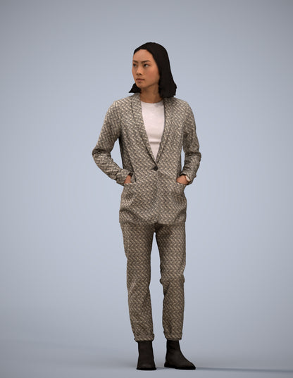 3D human model woman business, photogrammetry scanned person for archviz