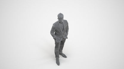 3D people model man business standing, scanned human for 3ds Max rendering, wireframe three-quarter view