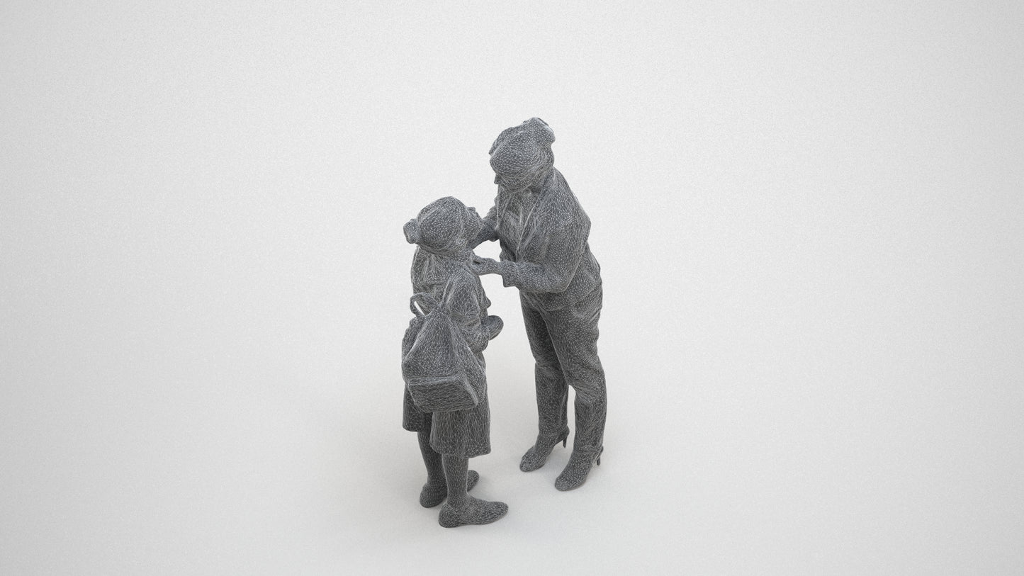 3D scanned girl kids casual, photorealistic archviz people for Enscape and SketchUp, wireframe three-quarter view