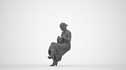 realistic 3D human woman casual sitting, archviz people FBX OBJ for Blender, wireframe back view