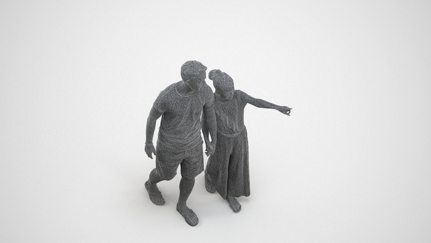 realistic 3D people man kids, render-ready for V-Ray and Corona, FBX OBJ, wireframe three-quarter view