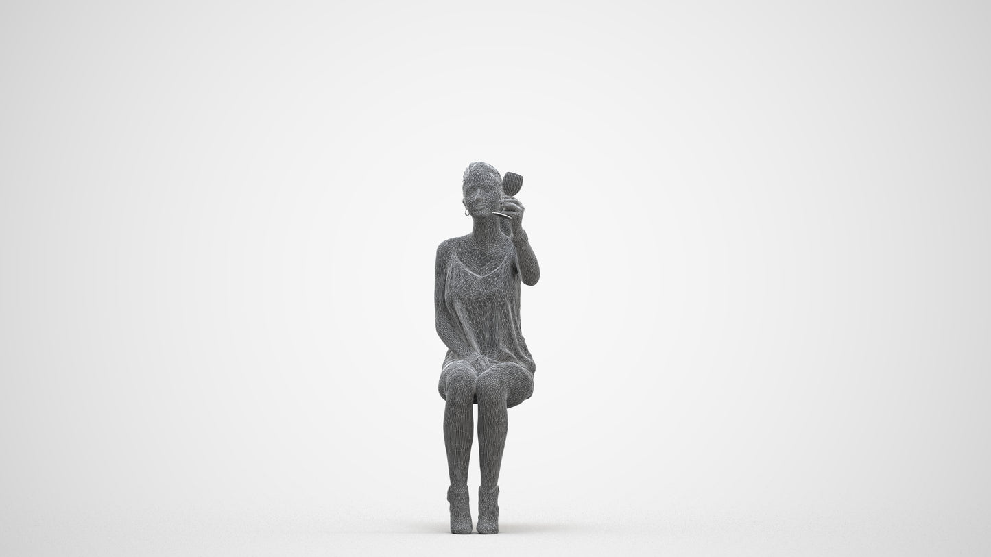 realistic 3D people girl casual sitting, render-ready for V-Ray and Corona, FBX OBJ, three-quarter front view render