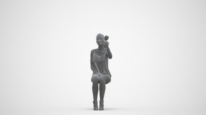 realistic 3D people girl casual sitting, render-ready for V-Ray and Corona, FBX OBJ, three-quarter front view render