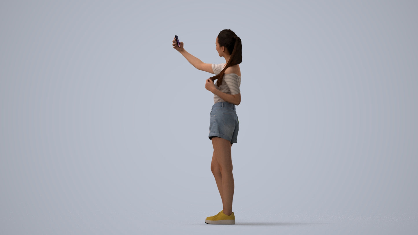 photogrammetry 3D woman casual standing, realistic human model archviz FBX, three-quarter view render