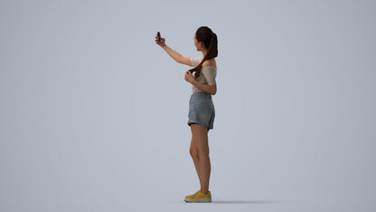 photogrammetry 3D woman casual standing, realistic human model archviz FBX, three-quarter view render