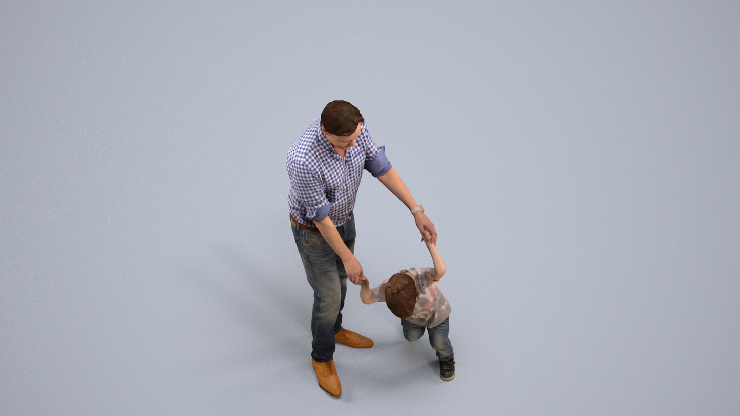 3D human model boy casual kids, photogrammetry scanned person for archviz, back view render