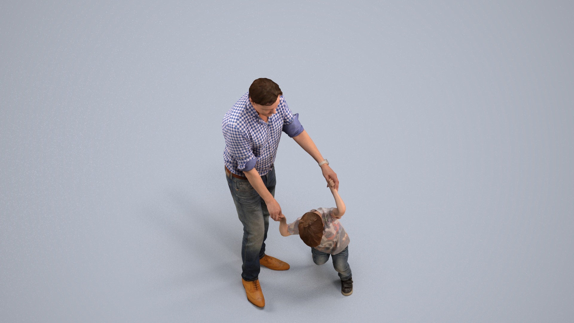 3D human model boy casual kids, photogrammetry scanned person for archviz, back view render