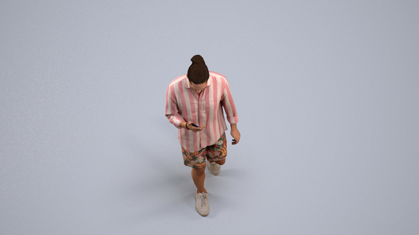 realistic 3D people man casual walking, render-ready for V-Ray and Corona, FBX OBJ, back view render