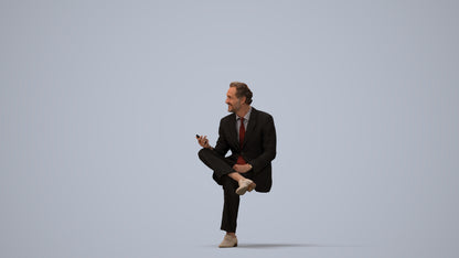 scanned 3D man business sitting, photogrammetry people for Enscape and V-Ray, three-quarter view render