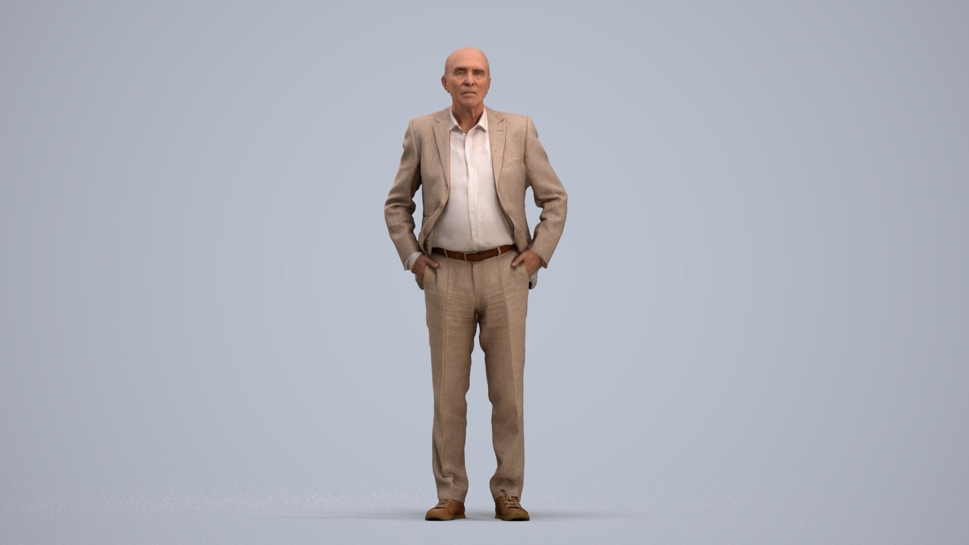 scanned 3D senior man business standing, photogrammetry people for Enscape and V-Ray, standing pose render