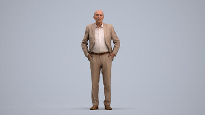 scanned 3D senior man business standing, photogrammetry people for Enscape and V-Ray, standing pose render