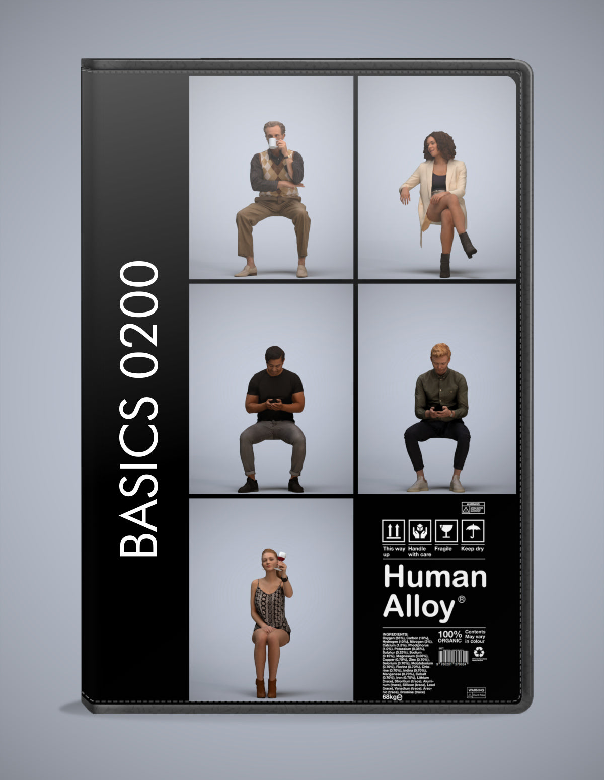 realistic 3D people sitting set, 5 render-ready models for V-Ray and Corona