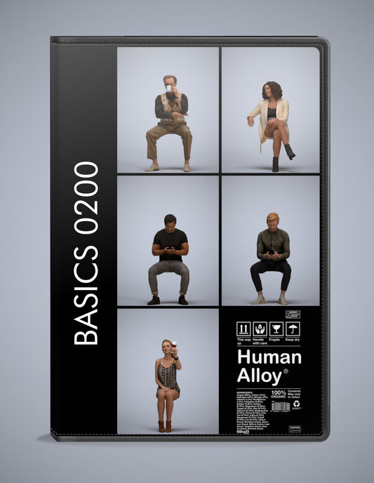 realistic 3D people sitting set, 5 render-ready models for V-Ray and Corona