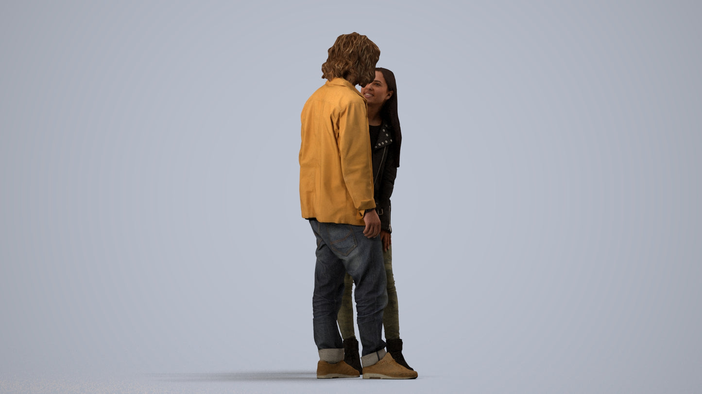 realistic 3D woman casual couple, scanned archviz people for Blender and 3ds Max, side view render