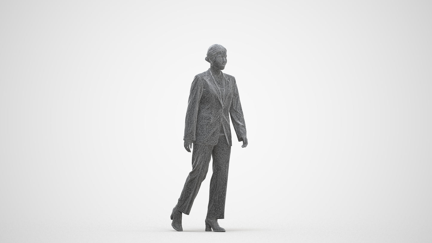 3D scanned woman standing business, photorealistic archviz people for Enscape and SketchUp, three-quarter front view render