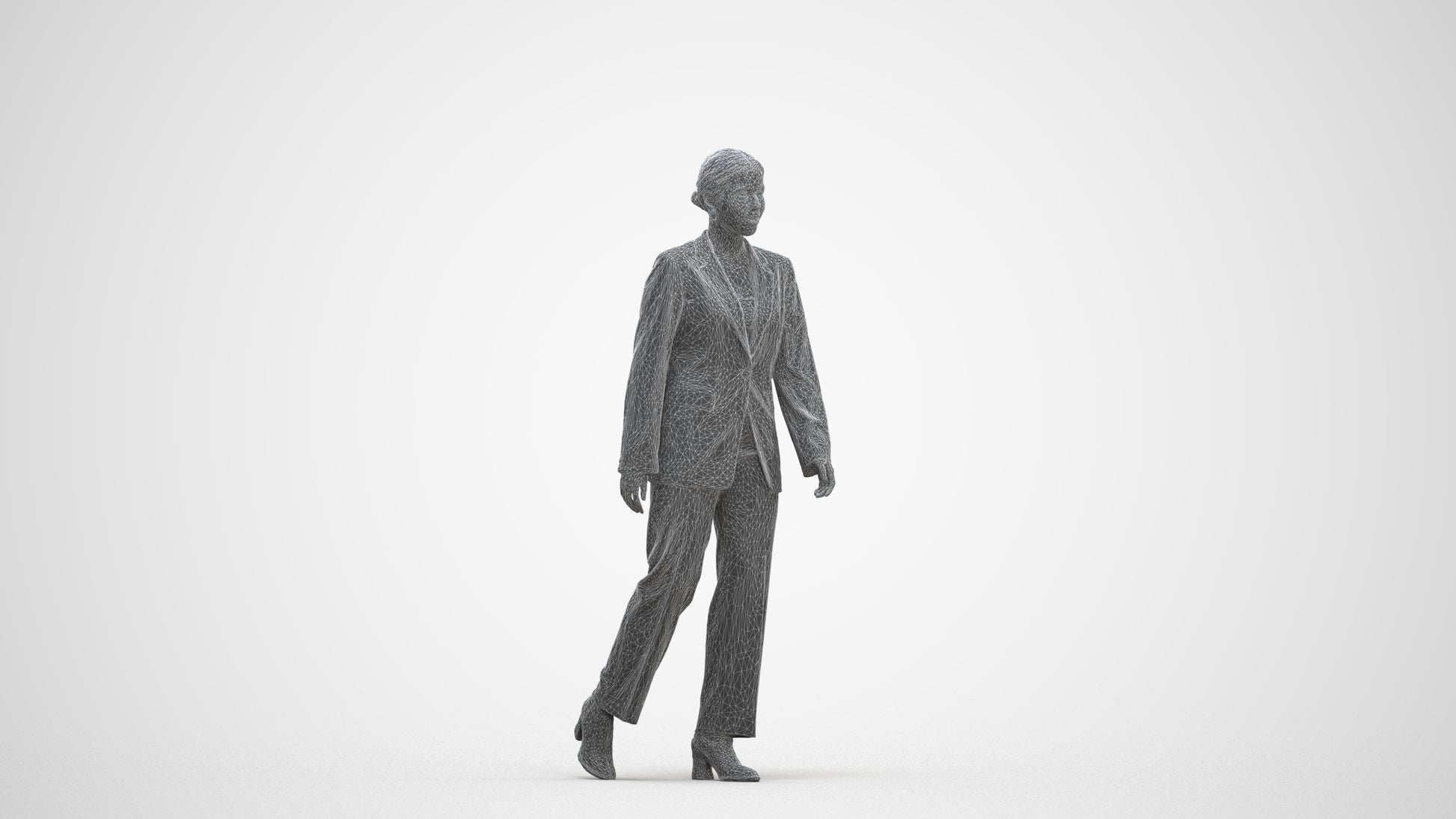 3D scanned woman standing business, photorealistic archviz people for Enscape and SketchUp, three-quarter front view render