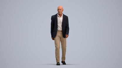 3D human model senior man business, photogrammetry scanned person for archviz, standing pose render